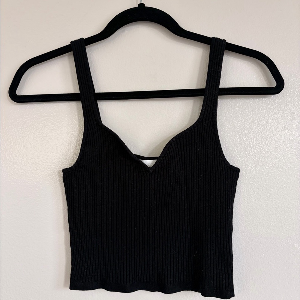 Black Ribbed Tank Top - Women